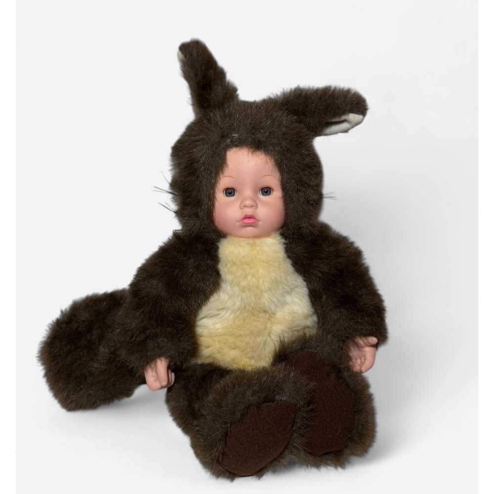 Vintage Anne Geddes Squirrel Plush Baby Doll 90's Faux Fur Woodland Collectible